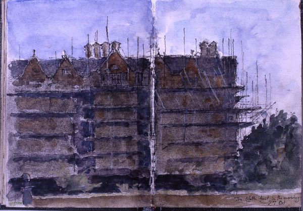 Chastleton House under scaffolding